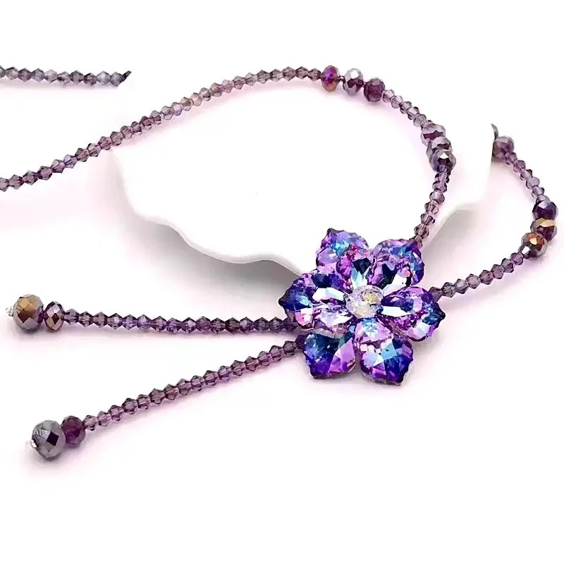 非金属合成锆石项链   山茶花毛衣链长款流苏手工编织珠珠链M201