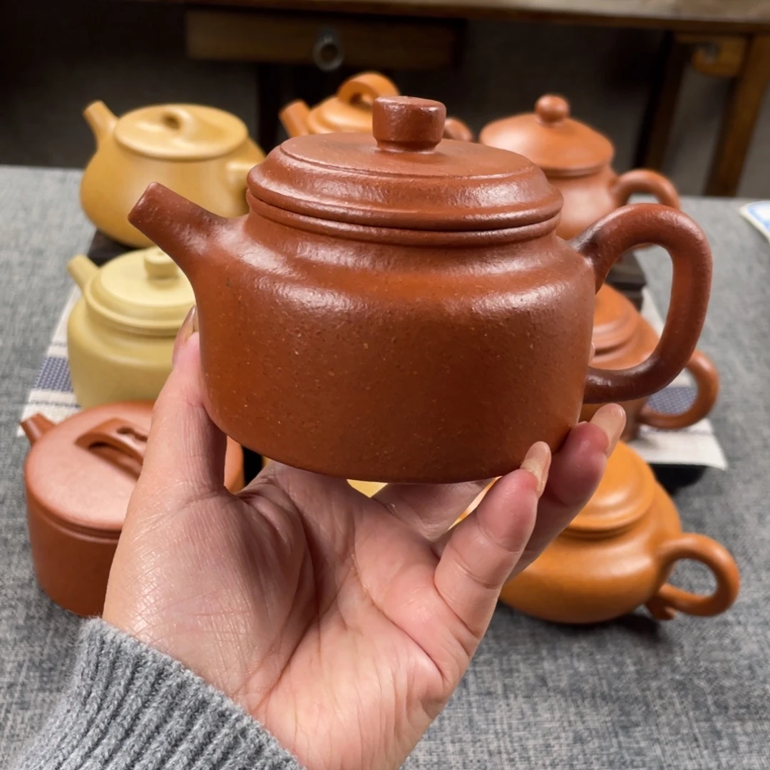 紫砂茶壶红降坡德钟全手纯红20目200手工泥