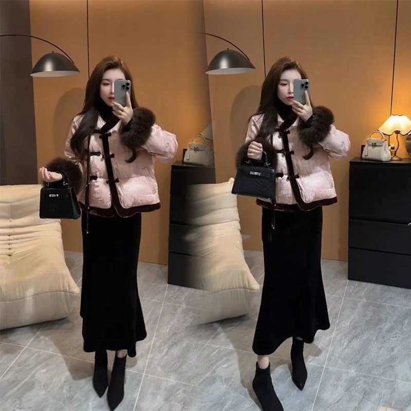 单/套装女2025冬季高级感小个子新中式轻国风气质减龄棉服+半身裙