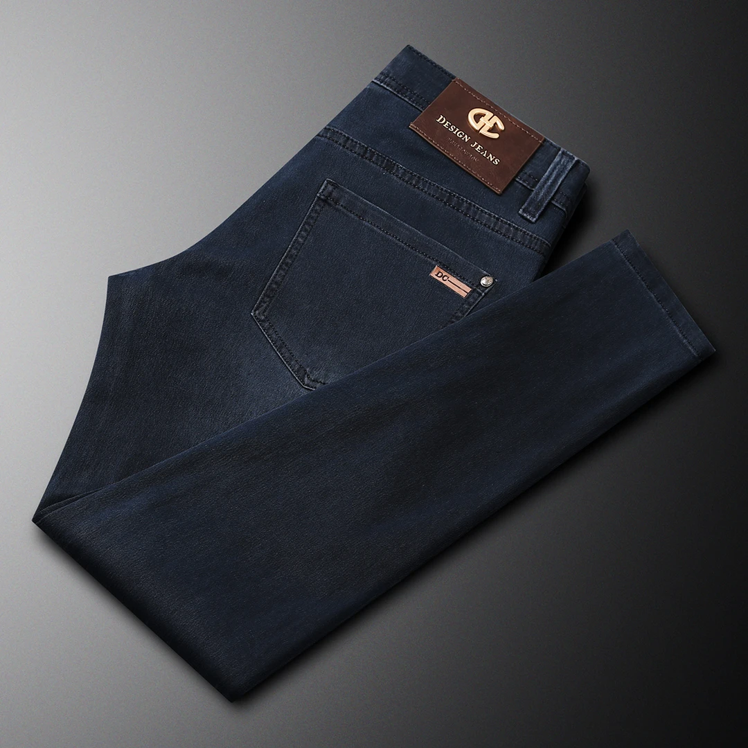 夏季深蓝色牛仔裤男薄款弹力修身小直筒长裤子轻奢潮牌潮流九分裤