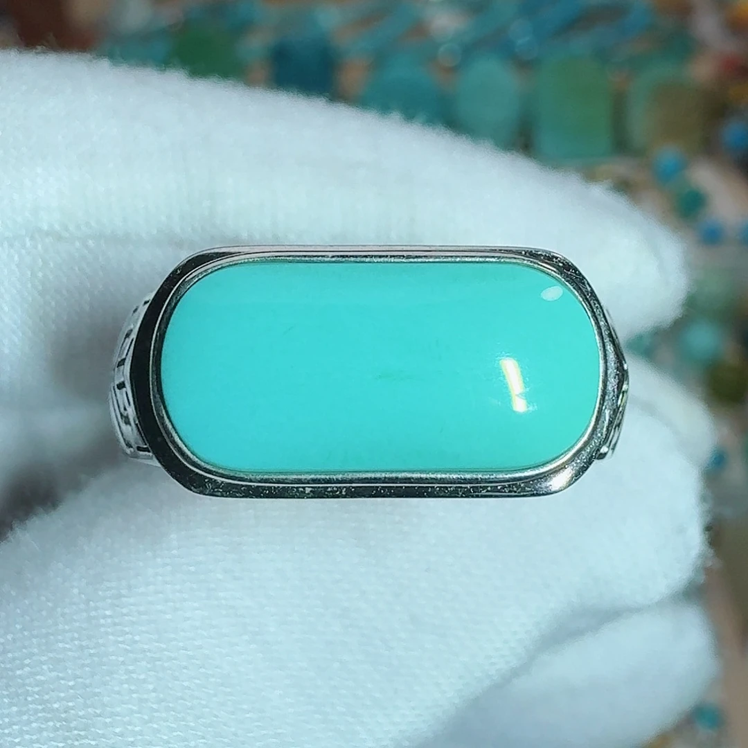 绿松石银S925镶嵌珠宝奇石简约马鞍戒指