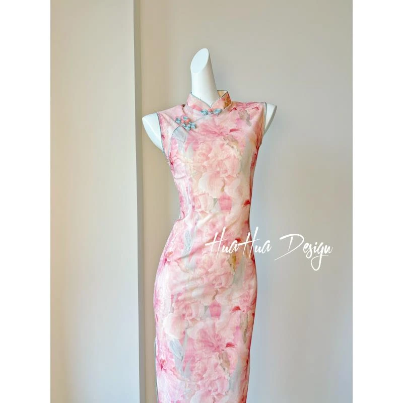 苏故里【东方粉黛】文艺港风复古夏季日常旗袍立领显瘦修身双层衣