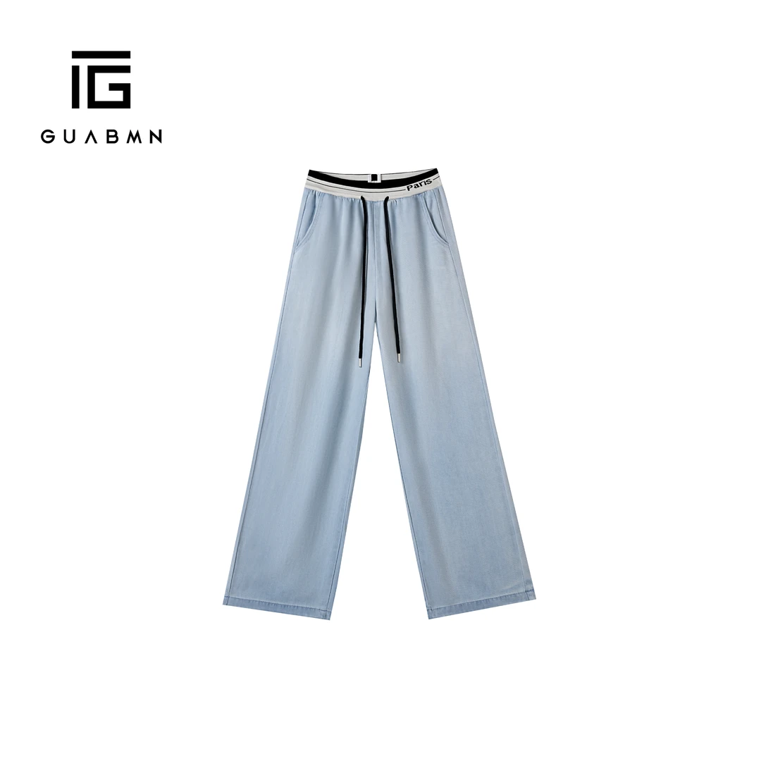 GUABMN2025夏季新款松紧腰抽绳宽松牛仔垂感休闲裤夏日穿搭5295