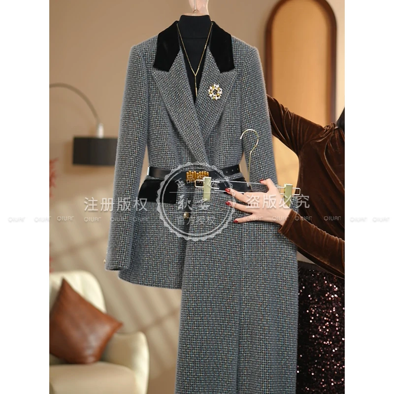 【木木衣橱】2025冬季蓝彩色翻领加厚新款时尚洋气减龄套装