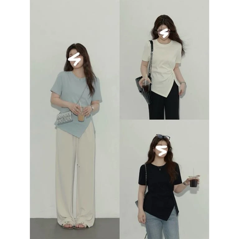 现货【阿星】欧若风胖MM大码春季新款时尚显瘦设计感上衣T恤04039D