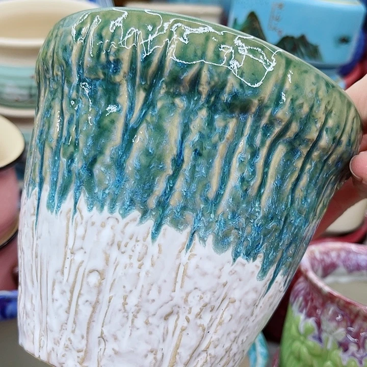 多肉绿植陶瓷花盆9.9包邮，有孔