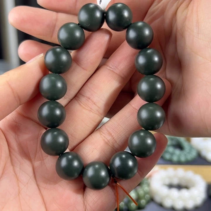 和田玉手串未镶嵌新疆塔青卡14圆珠