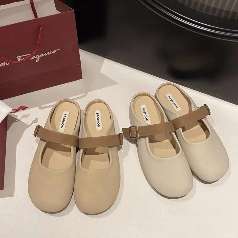 凉拖软底包头春夏平底鞋爆款银色气质单鞋懒人一脚蹬小众赫本风