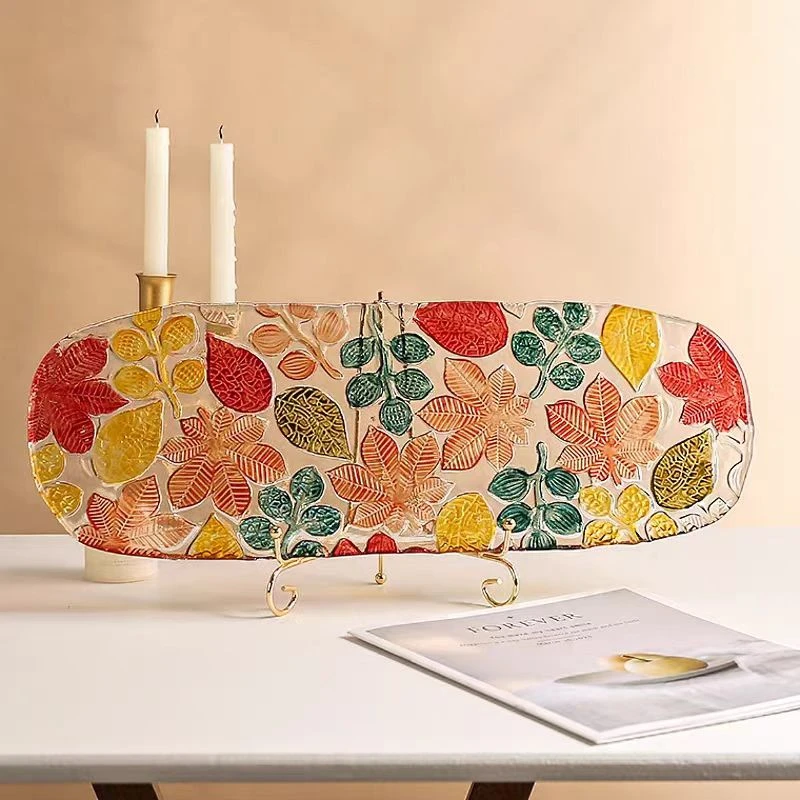 彩绘玻璃长盘家用客厅茶几水果零食寿司摆放盘