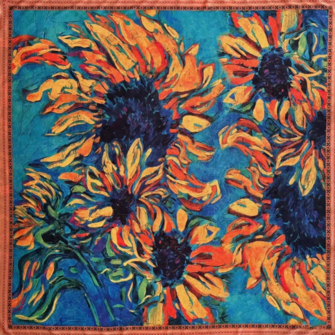 梵高油画向日葵135 *135提花 镂空 花萝方巾