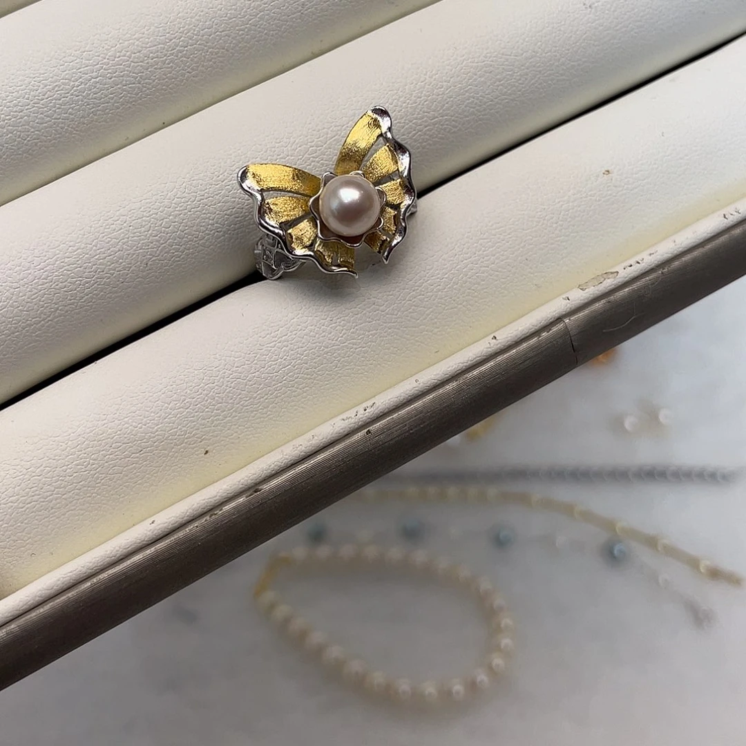 戒指银S925镶嵌海水珍珠