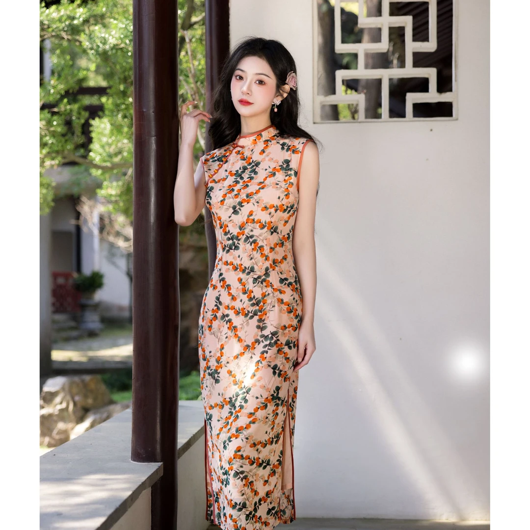 《柿柿如意》新中式旗袍2025新款夏季改良年轻款少女气质连衣裙6178