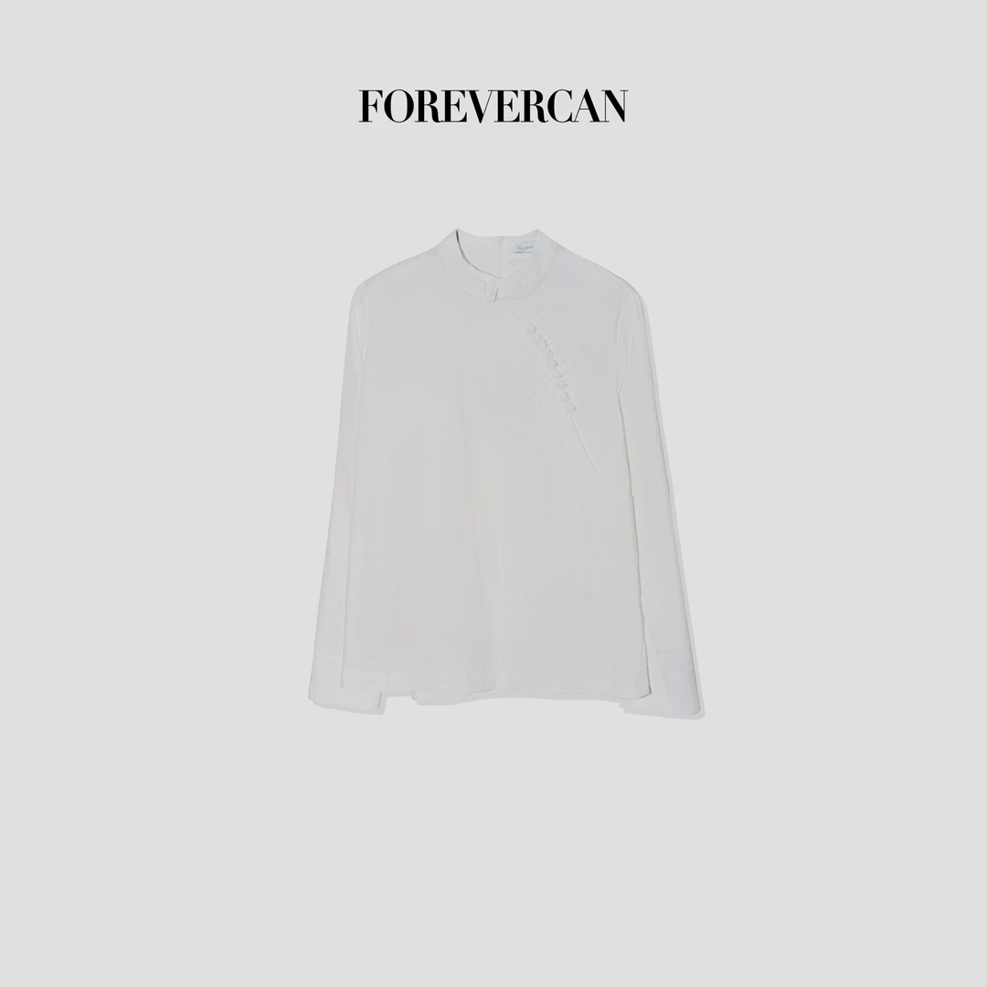 FOREVERCAN“亭亭玉立”新中式轻国风盘扣斜襟立领衬衫上衣 ST20878