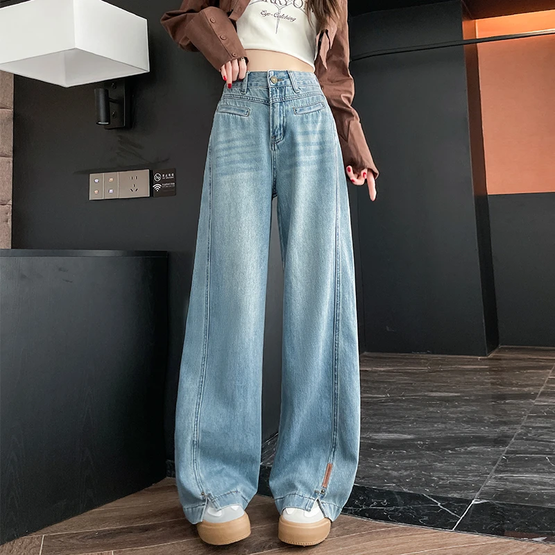 2025新款设计感牛仔香蕉裤女春夏薄款高腰垂感浅蓝色窄版阔腿裤子