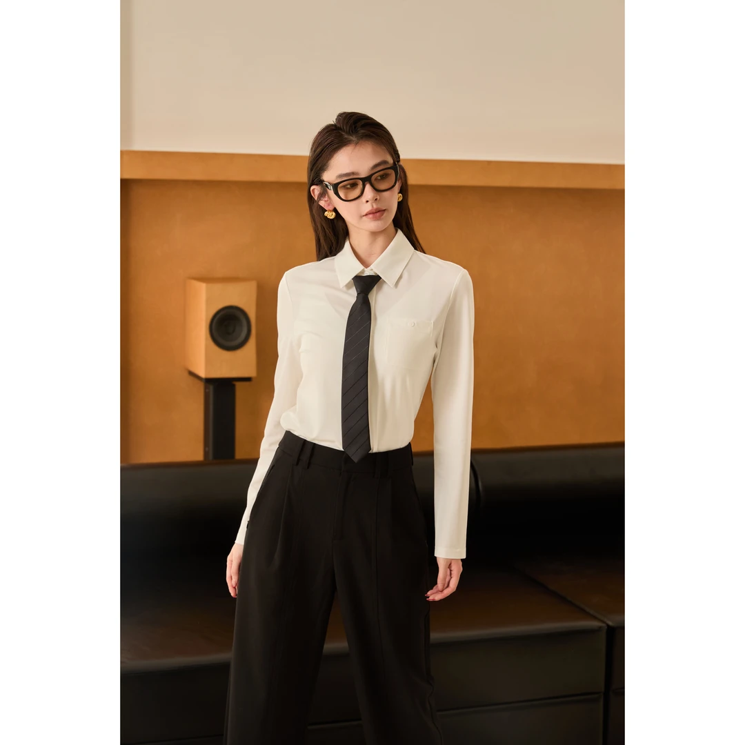 【新贵】一件极精的衬衫 蚕丝混纺弹力针织极简老钱女士衬衫春