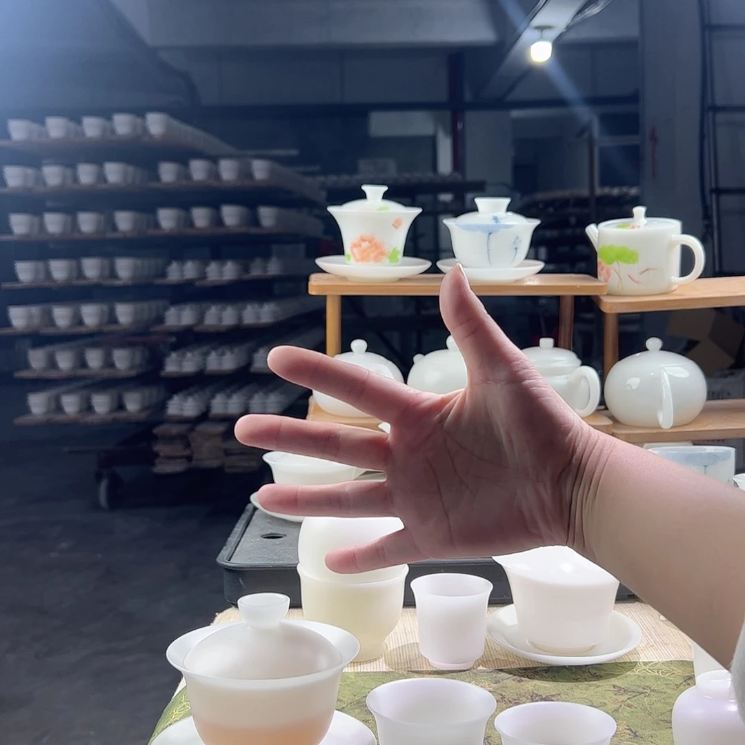 古***美素烧璞玉盖碗170ml+55ml反口杯+30ml潮洲杯