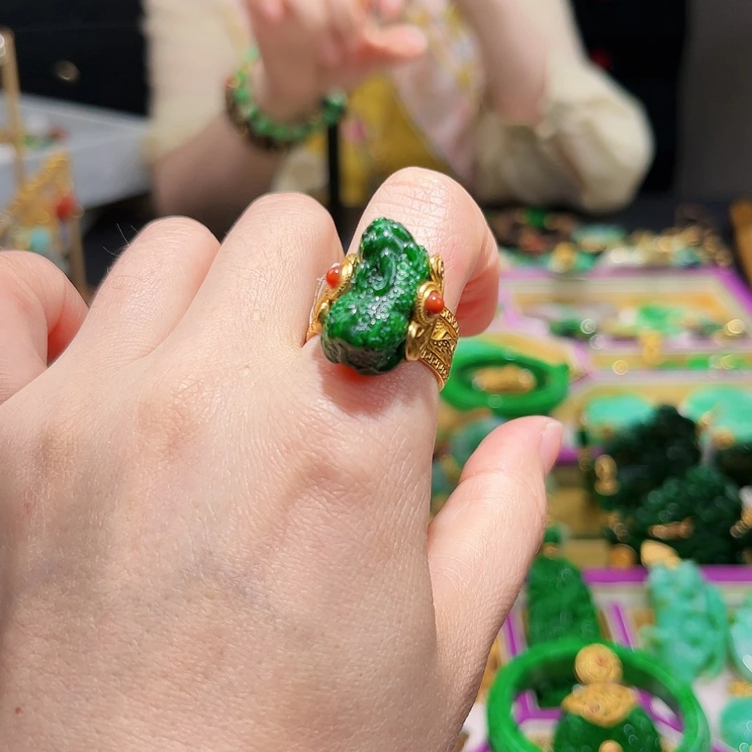 【闪购商品】翡翠戒指银S925镀金镶嵌福利