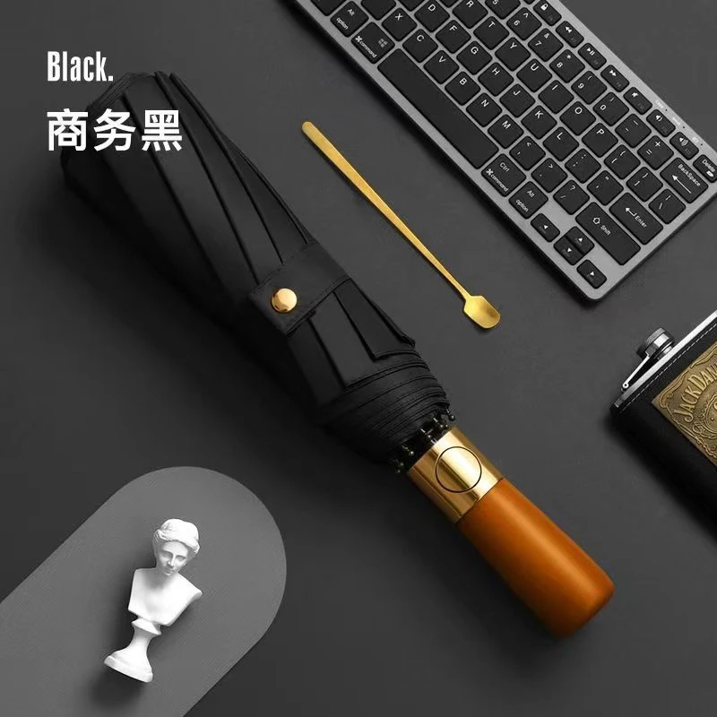 【官方正品】全自动雨伞加大加厚晴雨两用轻奢原木柄商务伞女防晒