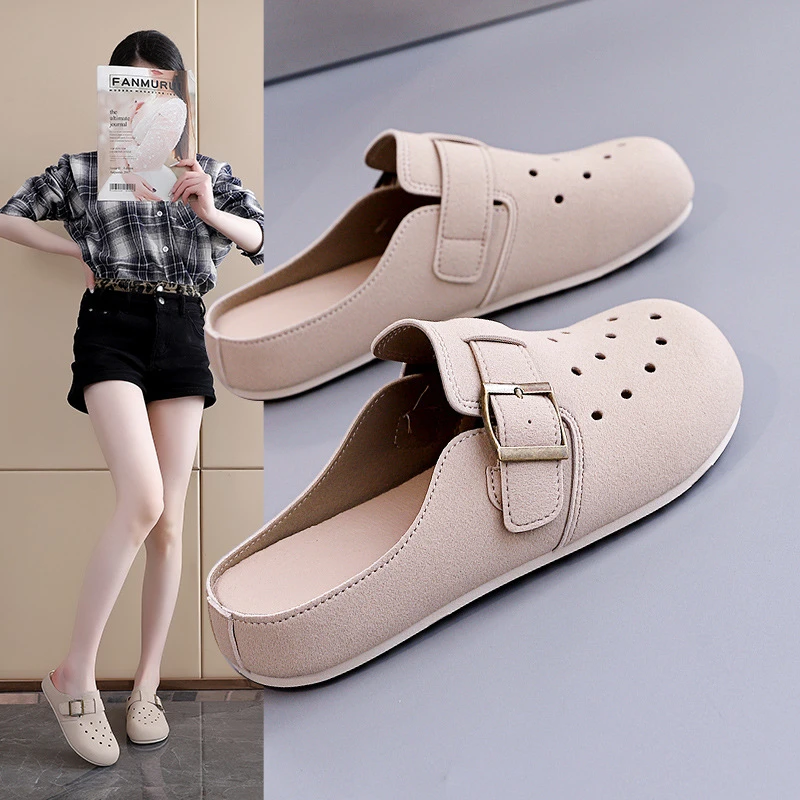 厚底包头半拖鞋女春夏外穿新款复古勃肯拖百搭一脚蹬凉拖女K3902