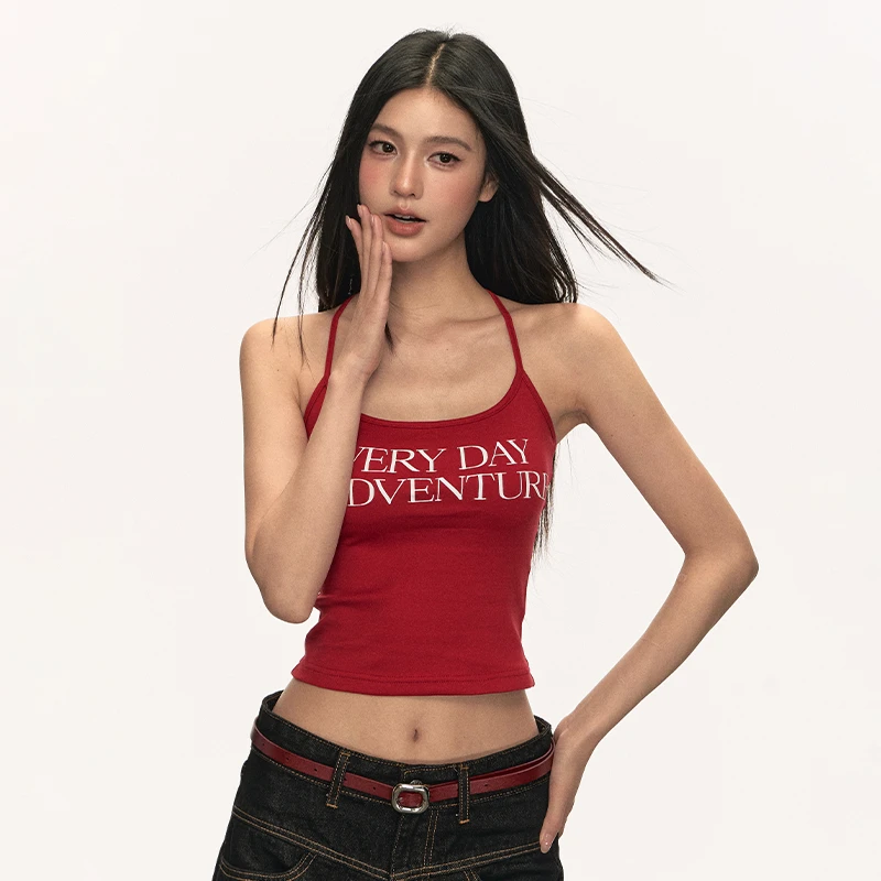 anna aneae美式印花针织吊带背心女外穿修身设计感小众短款上衣潮