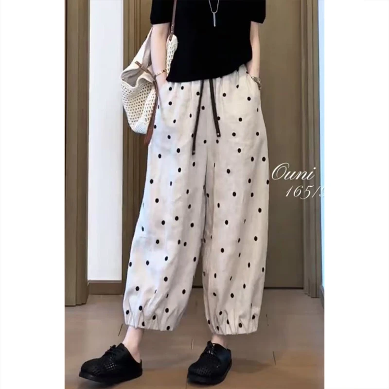 艾塔莉韩系波点时尚休闲裤女秋冬新款宽松时尚遮肉显瘦休闲阔腿裤