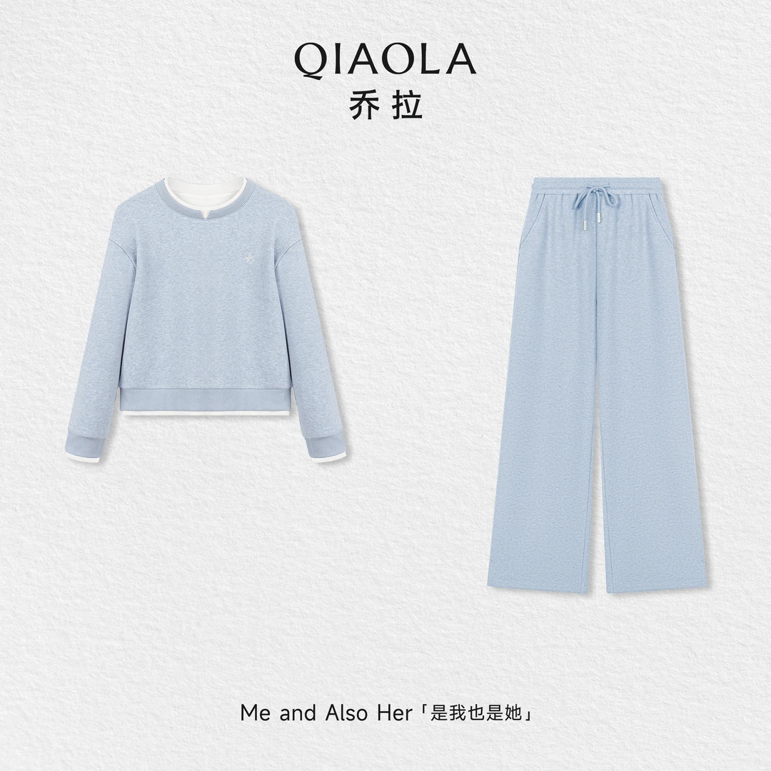 QIAOLA/乔拉【海盐物语】秋冬季针织加绒保暖宽松显瘦通勤时尚套装