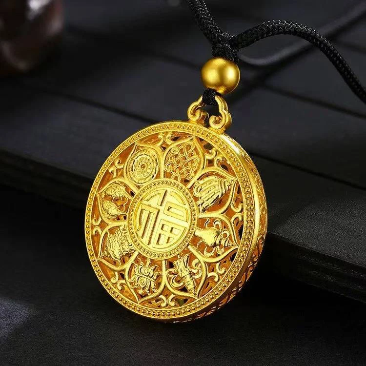 铜合金布艺吊坠 金色布艺吊坠 八宝罗盘吊坠轻奢高档气质