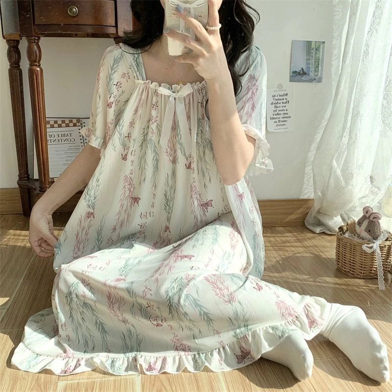 国风粉蝴蝶睡裙88200花契大码胖mm200斤