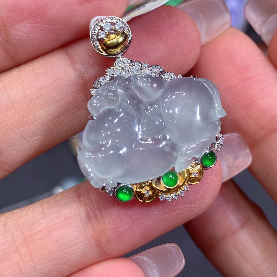 翡翠18K金镶嵌吊坠(不含链)