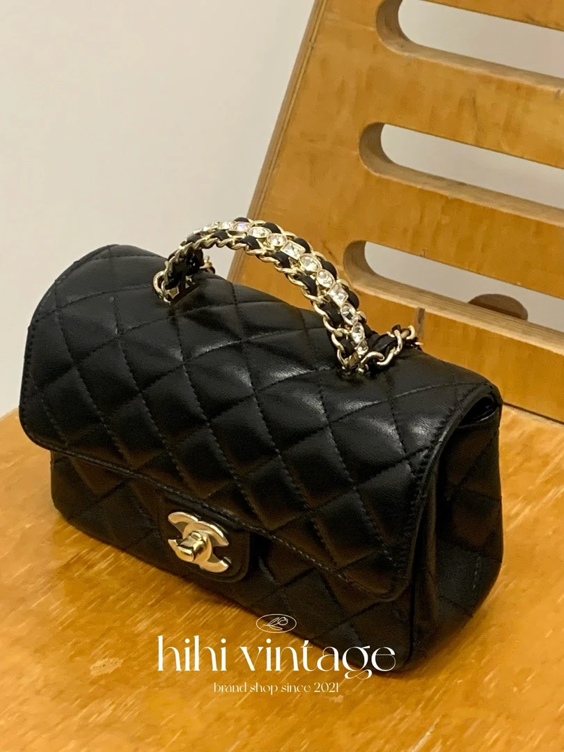 99新 Chanel/香奈儿  黑金钻石手柄小号CF链条包 14817297/二店