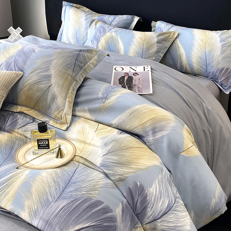 棉磨毛四件套加厚棉小清新印花被套床单四季款礼品套件