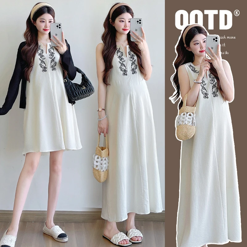 【安安】孕妇装春夏季减龄背心裙+开衫时尚韩版刺绣孕妇连衣裙夏装