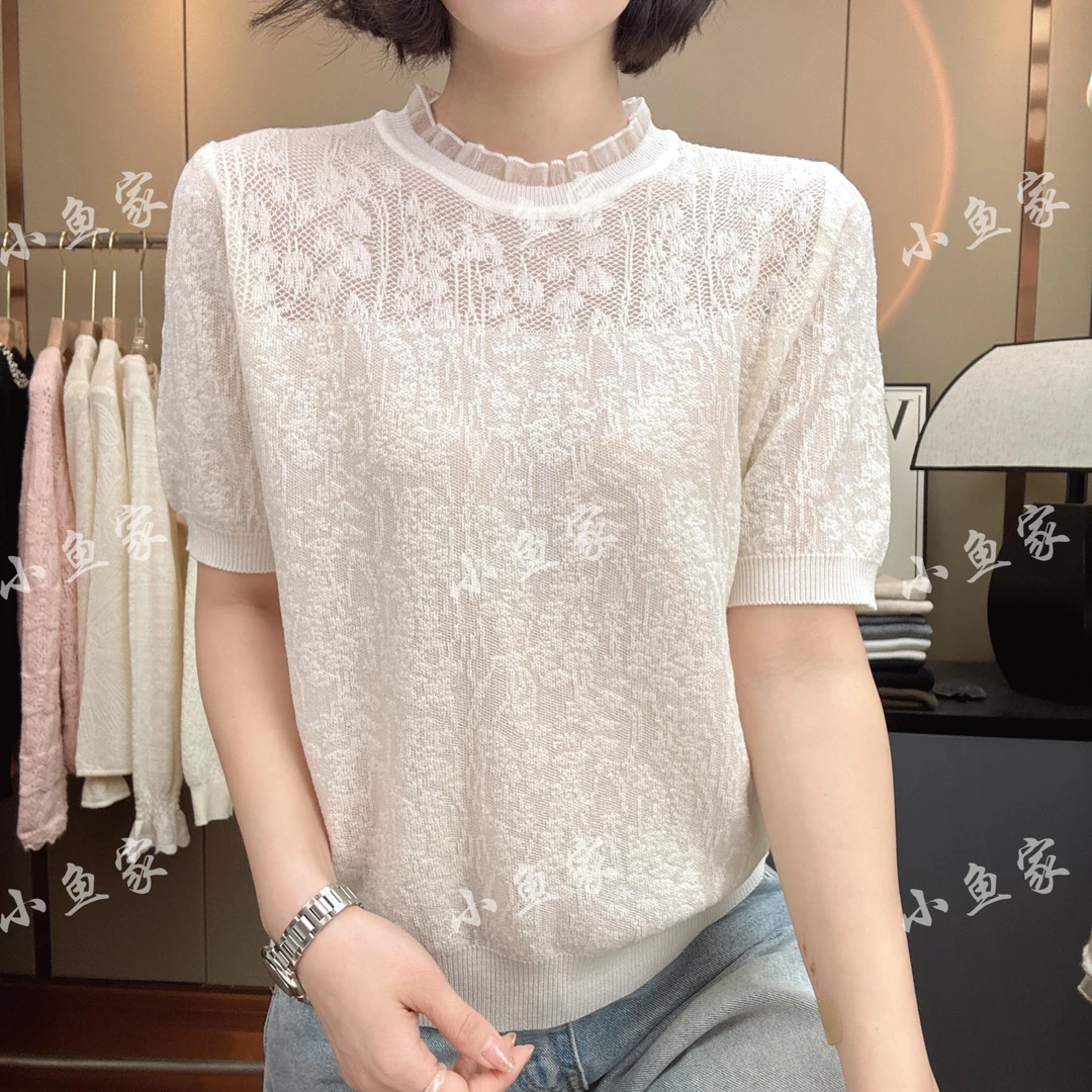 浮雕款针织衫打底夏季出行高质感洋气女短袖款镂空休闲装温婉大方