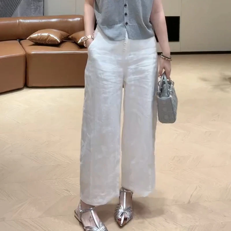 复古港风白色直筒休闲裤2025夏季新小众女装宽松显瘦百搭阔腿裤子