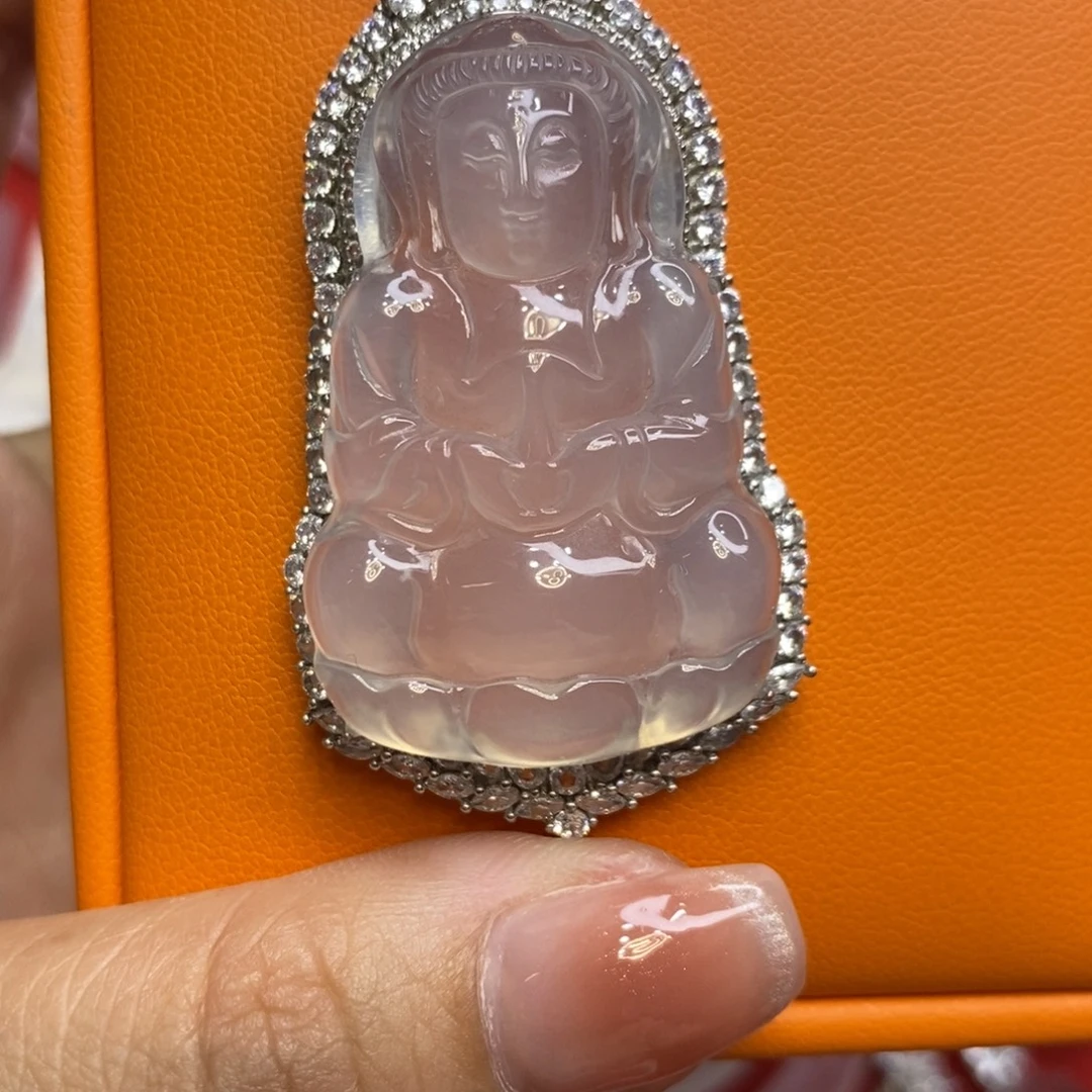 石英质玉银S925镶嵌吊坠