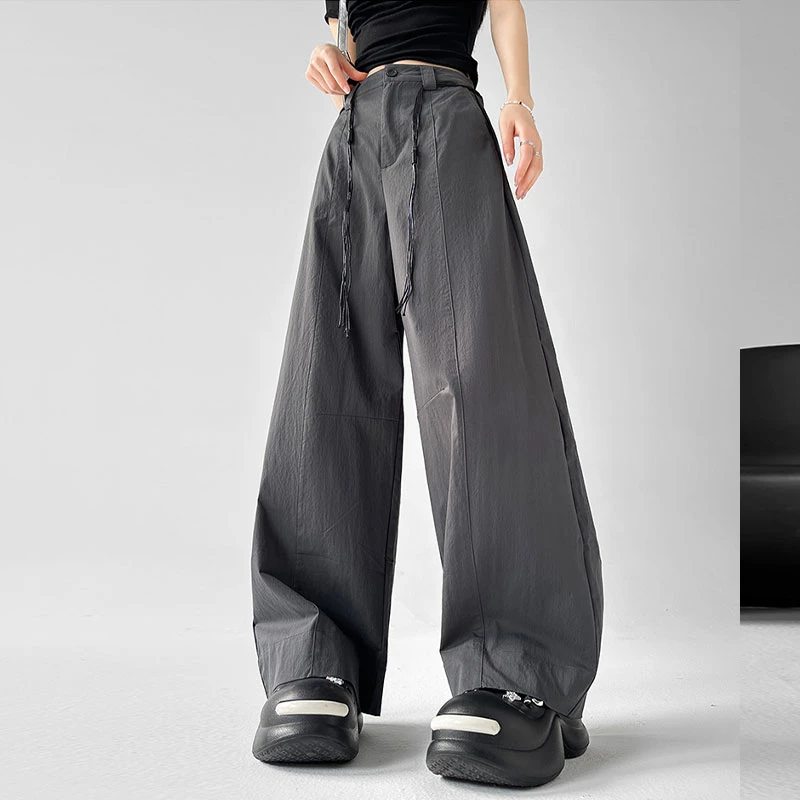 拉夏贝尔2025夏季韩版宽松显瘦直筒休闲裤女薄款阔腿裤速干长裤子