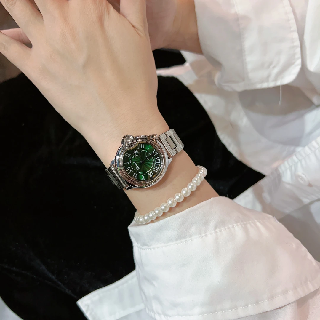 Dinimi告白气球时尚轻奢气质经典百搭罗马数字带日历防水女士腕表