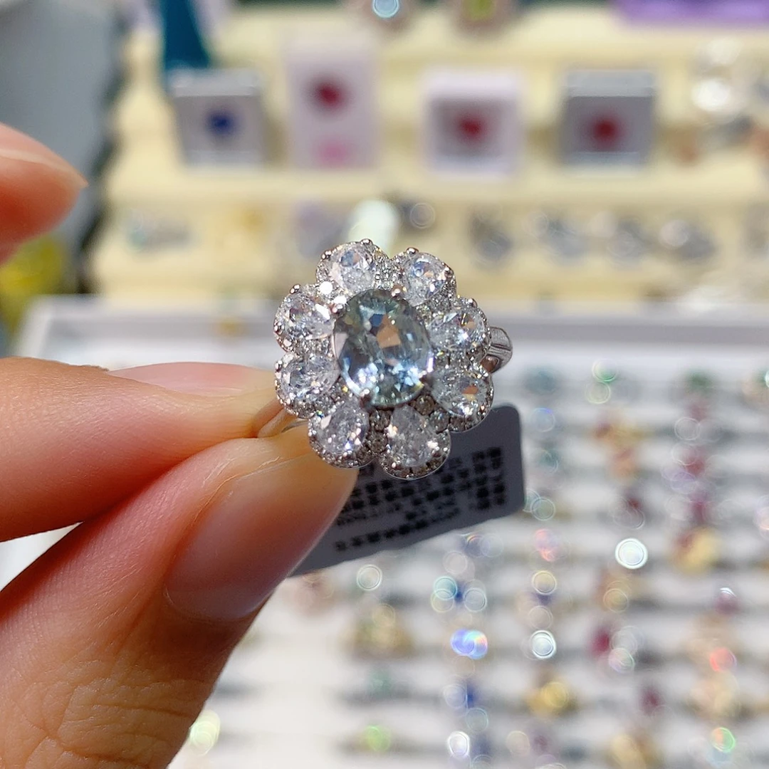 蓝宝石银S925镶嵌戒指