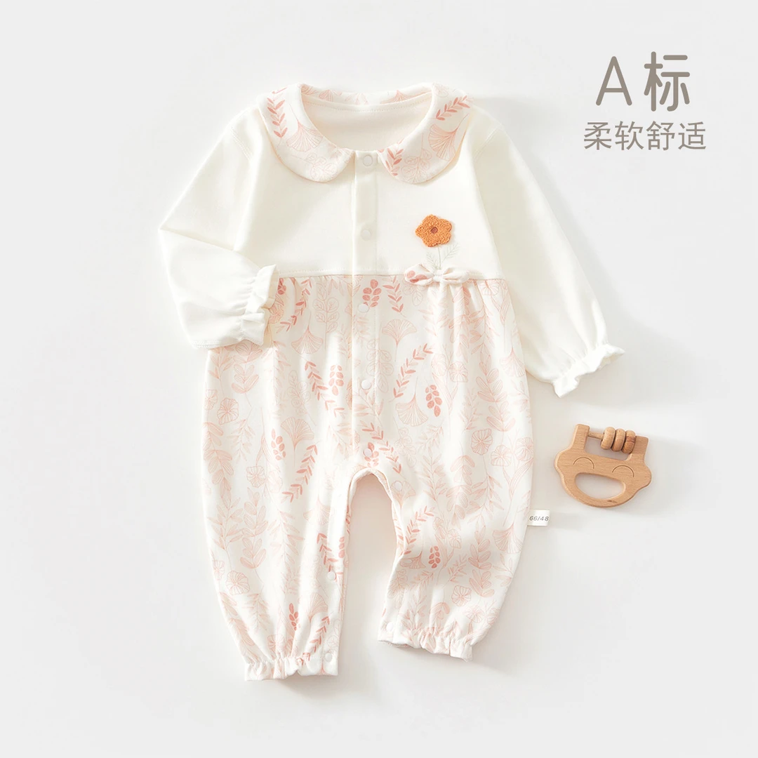 现货新生婴儿柔软衣服春秋季舒绒棉a类宝宝连体衣衣小月龄外出爬