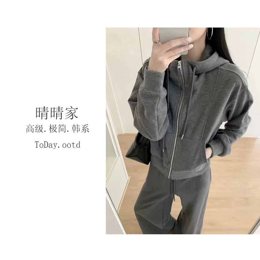 晴晴家-【彩虹光波】秋冬韩系简约休闲分割线连帽拉链外套U328