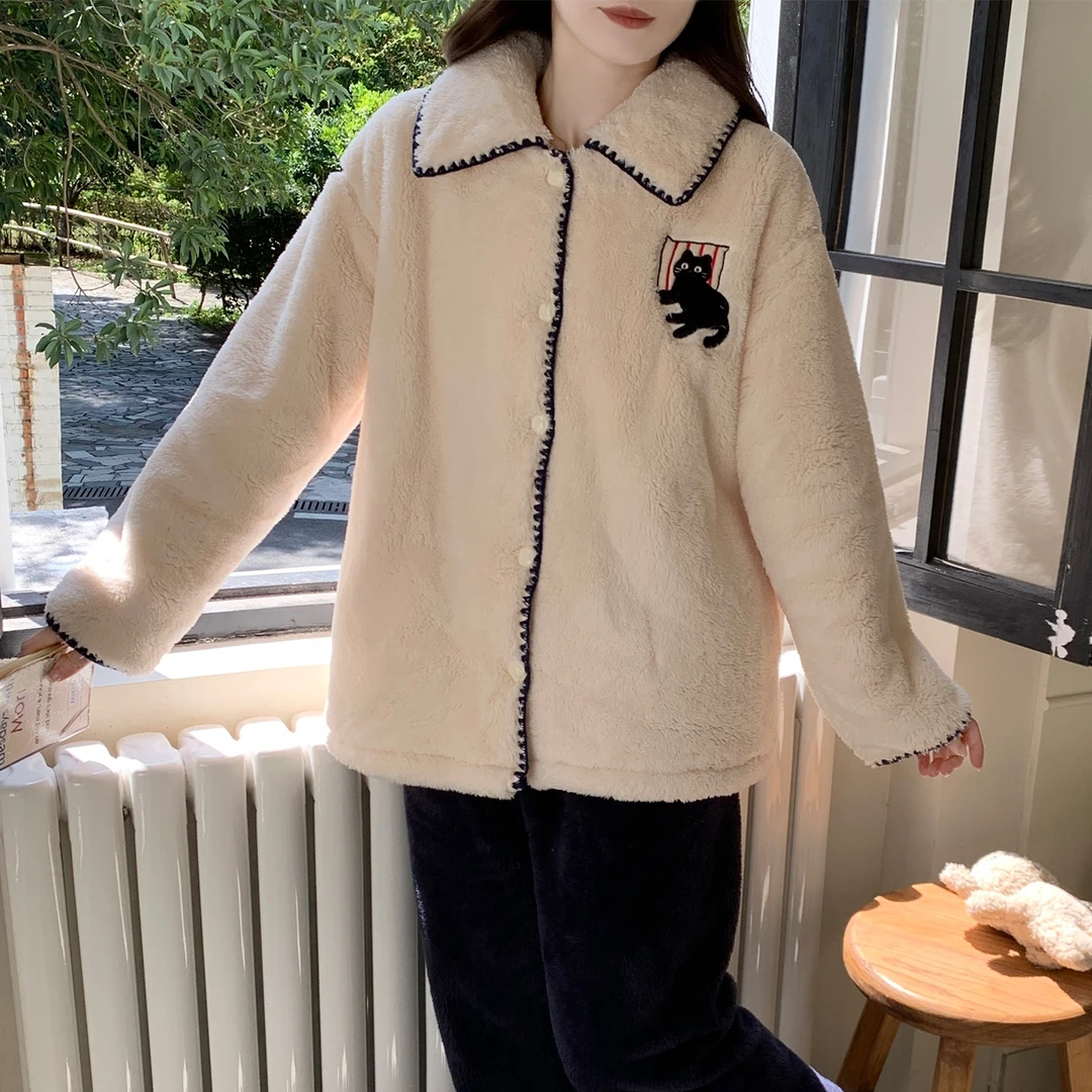 珊瑚绒睡衣女款爆款2025新款长毛绒秋冬天小猫咪加厚家居服两件套