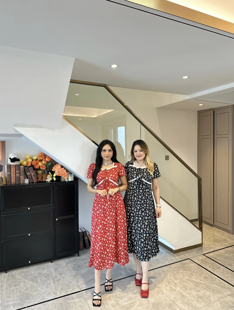 A&N   【花语轻吟】夏季时尚洋气百搭甜美印花修身显瘦连衣裙