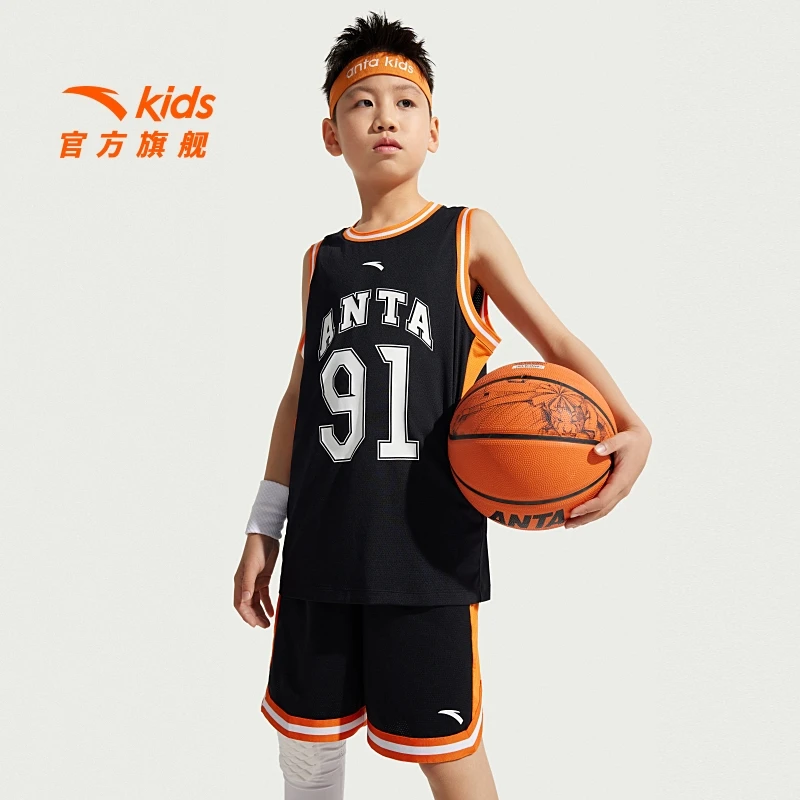 安踏儿童男大童篮球比赛套2025夏季透气亲肤无袖训练速干篮球套