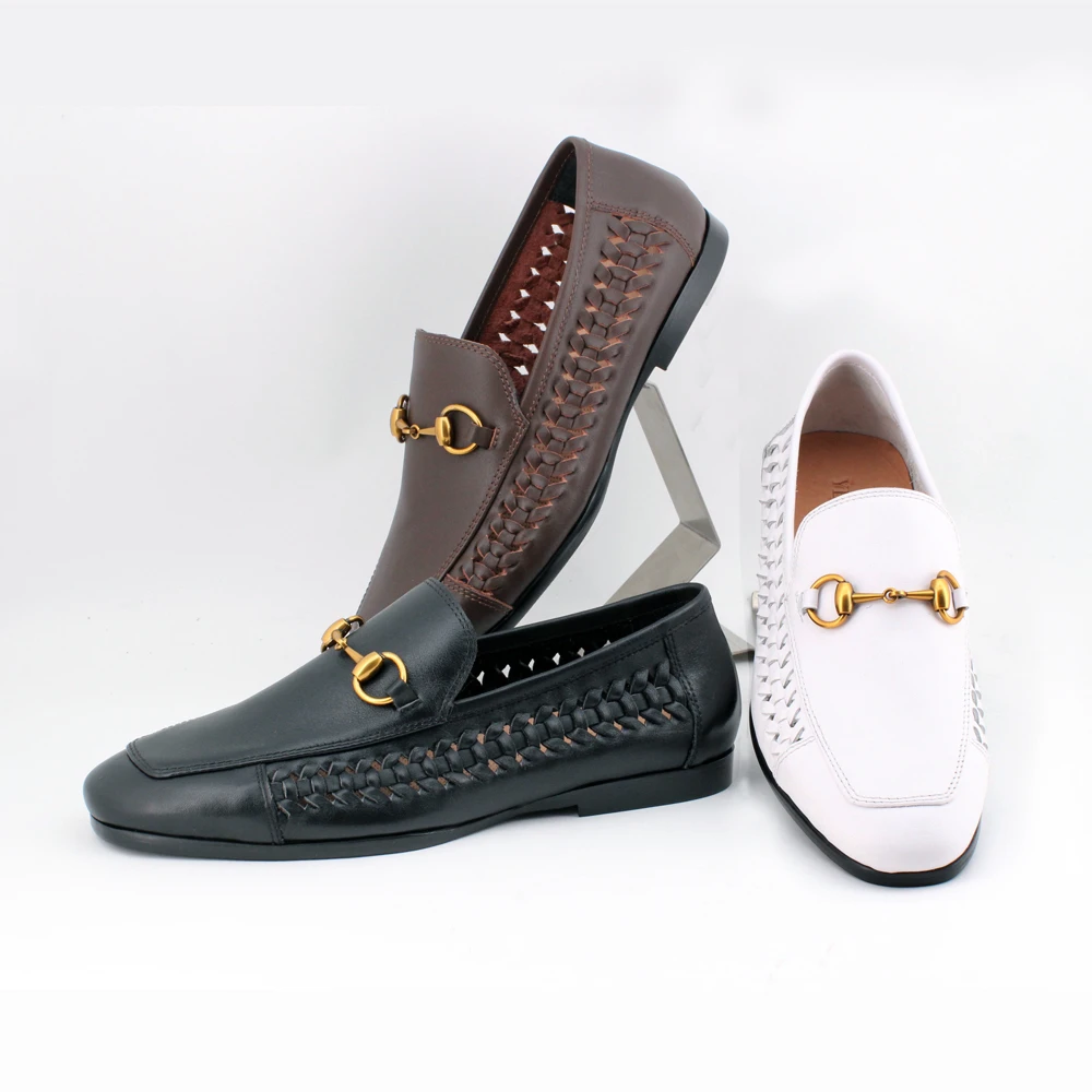 夏季手工编织乐福鞋男士全粒面头层牛皮豆豆鞋马衔扣男士平底男鞋