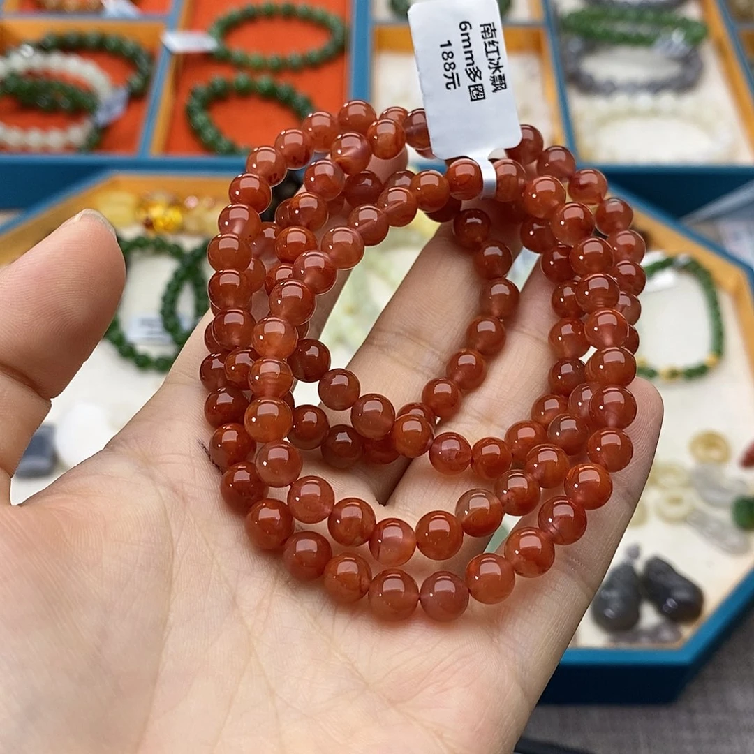 南红玛瑙未镶嵌手链w9冰飘南红7mm多圈