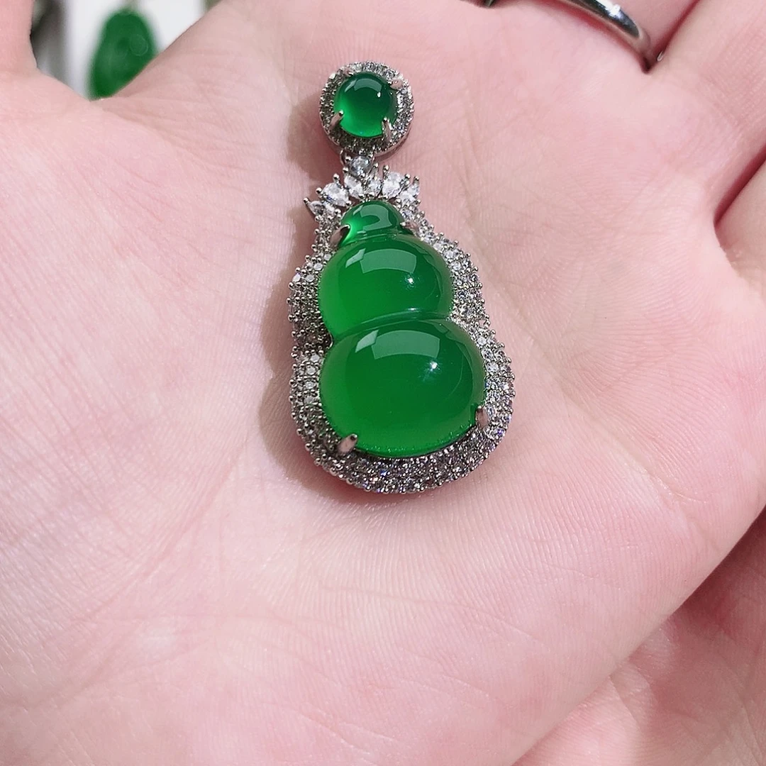 消***鱼玛瑙/玉髓未镶嵌戒指纯天然珠宝玉石正品满钻葫芦项链银