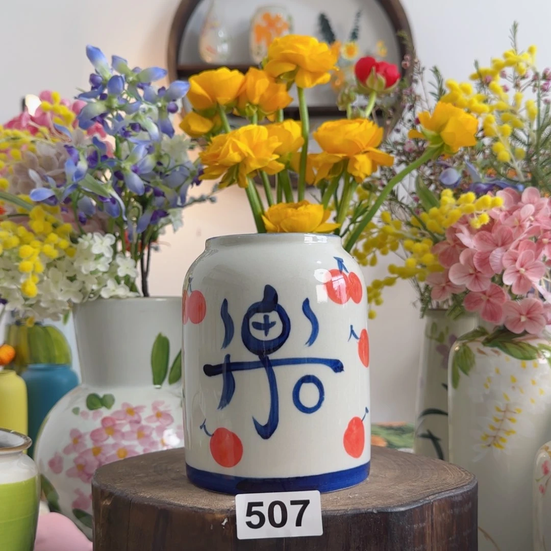 摆件景德镇陶瓷手绘小花瓶摆件无孔