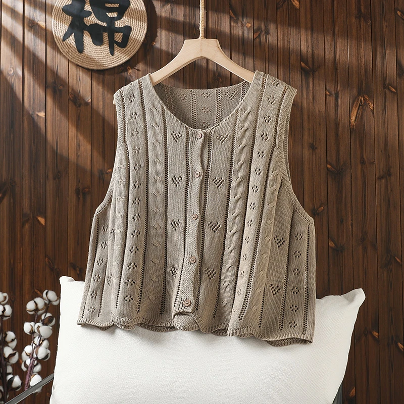 文艺叠穿无袖毛衣马甲针织开衫背心女春秋宽松大码复古坎肩短外搭