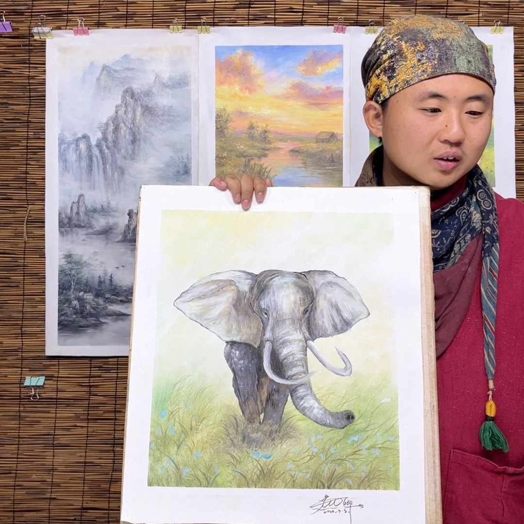 油画行路人小院绘画作品竞拍