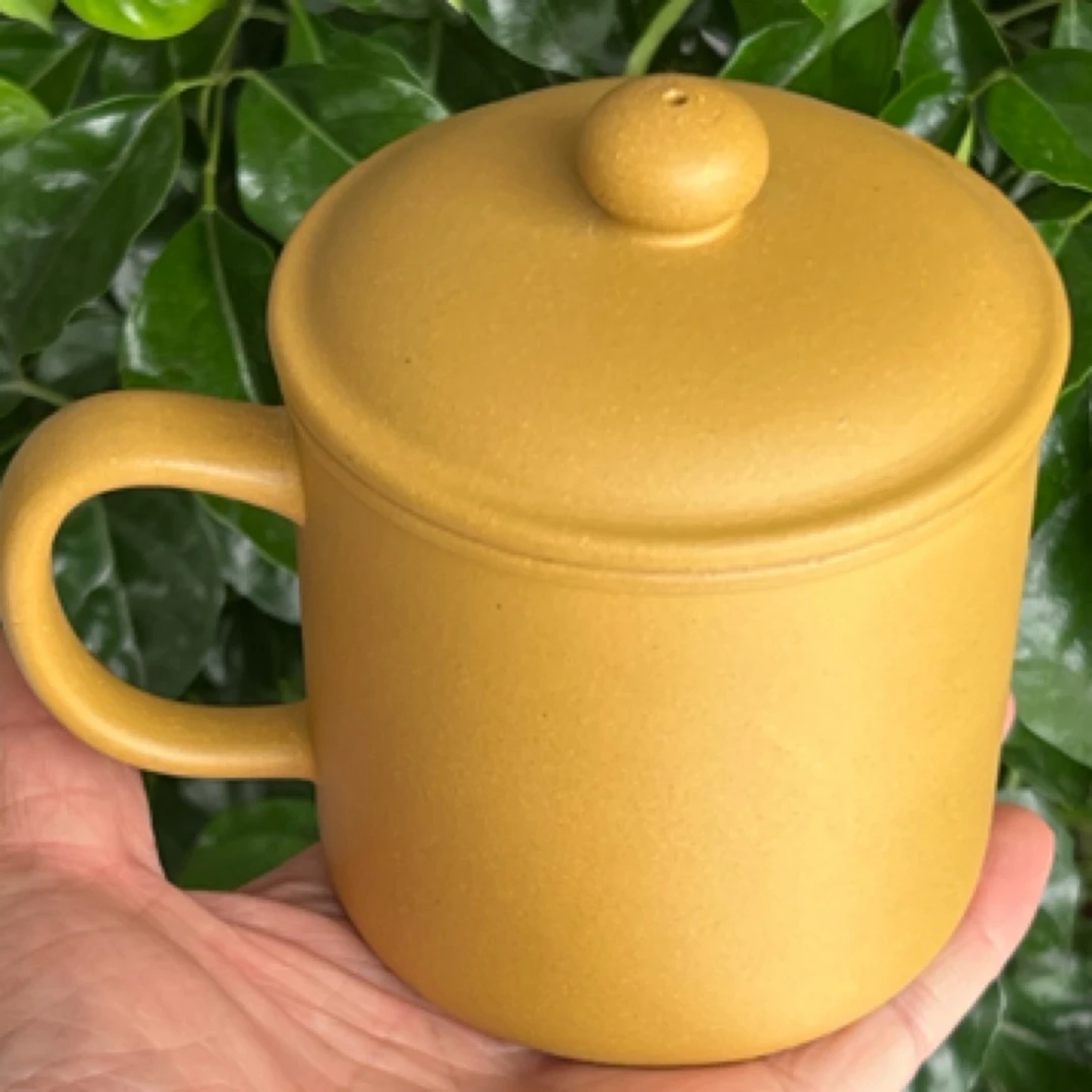 当代 宜兴段泥手工茶杯紫砂杯手工刻绘长城茶杯带盖过滤家用水杯